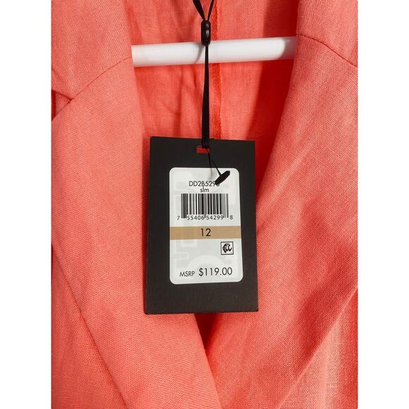 DKNY Linen Blend Coral Peach Sleeveless Wrap Dress Notch Lapel Collar Size 12‎ - Picture 3 of 7